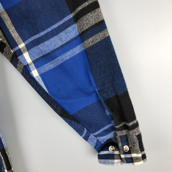 Vintage 80s-90'S St. John's Bay BIG MAC FLANNEL long-sleeved flannel check shirt, Made in USA, Men's Size L cotton blue type Vintage Second Hand