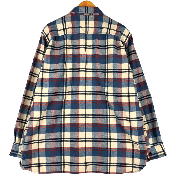 90s-00'S LLBean Slightly Fitted Check Pattern Long Sleeve Chamois Cloth Shirt, Men's Size XL, Vintage cotton blue type Vintage Second Hand