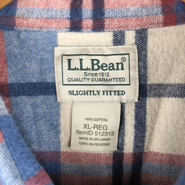 90s-00'S LLBean Slightly Fitted Check Pattern Long Sleeve Chamois Cloth Shirt, Men's Size XL, Vintage cotton blue type Vintage Second Hand