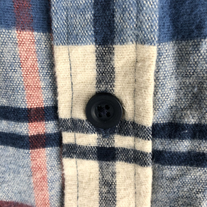 90s-00'S LLBean Slightly Fitted Check Pattern Long Sleeve Chamois Cloth Shirt, Men's Size XL, Vintage cotton blue type Vintage Second Hand