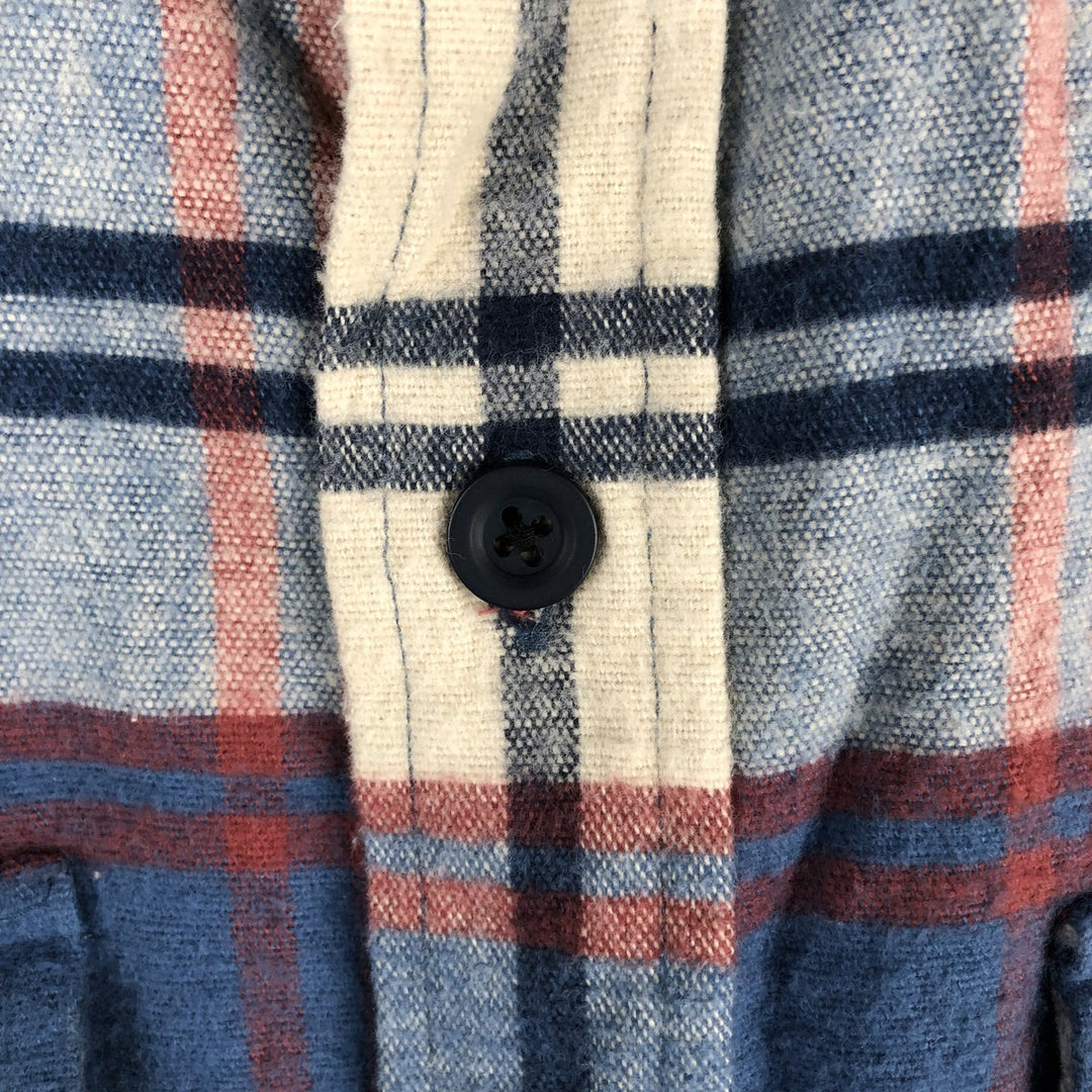90s-00'S LLBean Slightly Fitted Check Pattern Long Sleeve Chamois Cloth Shirt, Men's Size XL, Vintage cotton blue type Vintage Second Hand