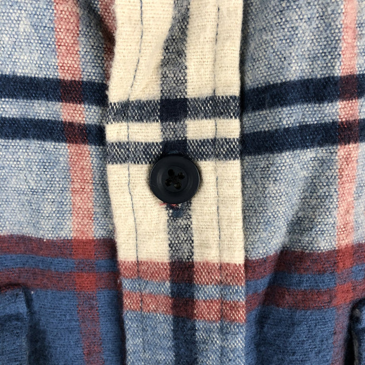 90s-00'S LLBean Slightly Fitted Check Pattern Long Sleeve Chamois Cloth Shirt, Men's Size XL, Vintage cotton blue type Vintage Second Hand