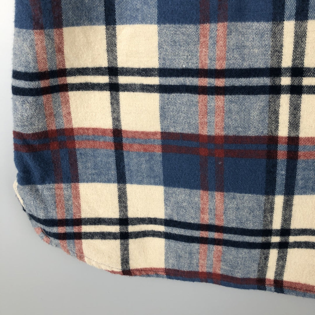 90s-00'S LLBean Slightly Fitted Check Pattern Long Sleeve Chamois Cloth Shirt, Men's Size XL, Vintage cotton blue type Vintage Second Hand