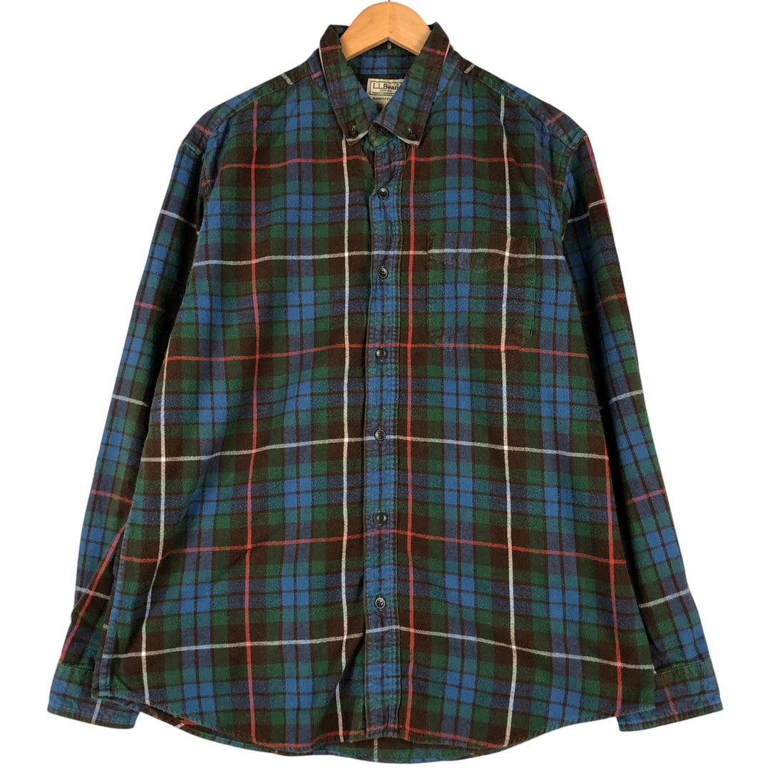 90s~00'S LL Bean SLIGHTLY FITTED Long Sleeve Button Down Light Flannel Check Shirt Men's Size L Vintage cotton blue type Vintage Second Hand
