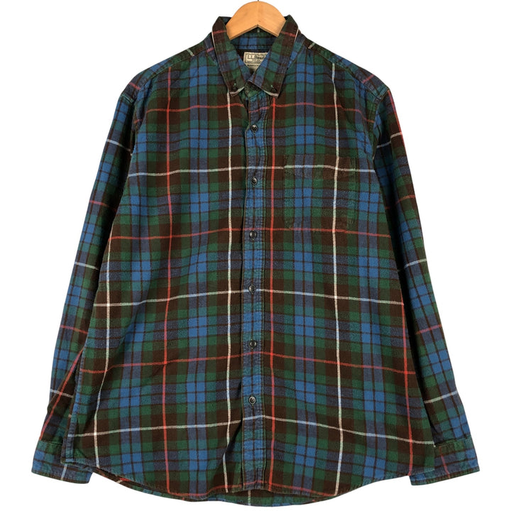 90s~00'S LL Bean SLIGHTLY FITTED Long Sleeve Button Down Light Flannel Check Shirt Men's Size L Vintage cotton blue type Vintage Second Hand