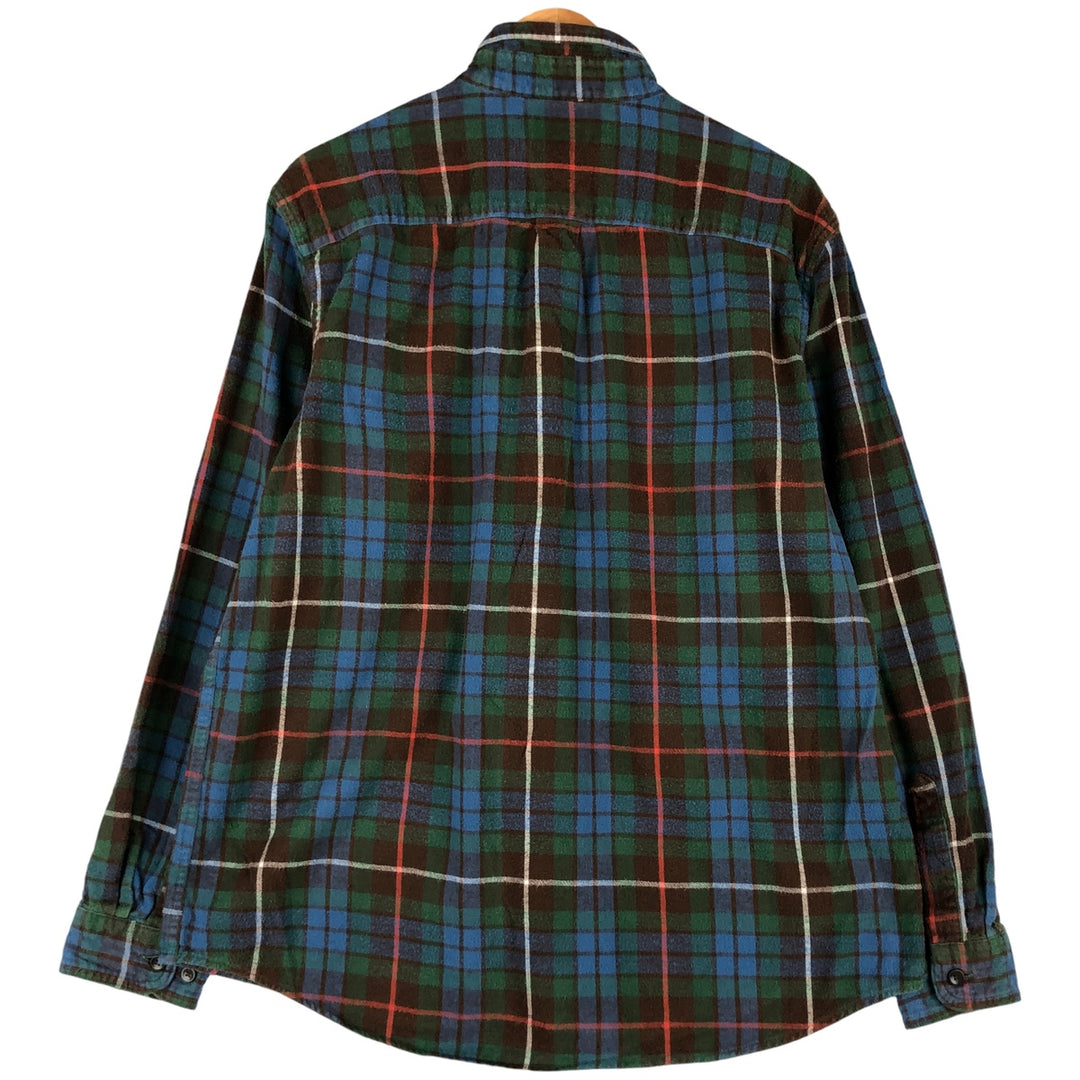 90s~00'S LL Bean SLIGHTLY FITTED Long Sleeve Button Down Light Flannel Check Shirt Men's Size L Vintage cotton blue type Vintage Second Hand