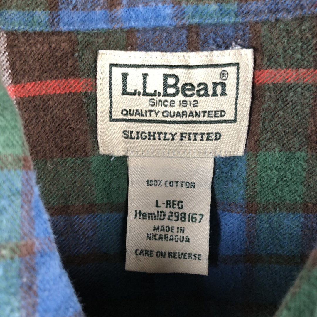 90s~00'S LL Bean SLIGHTLY FITTED Long Sleeve Button Down Light Flannel Check Shirt Men's Size L Vintage cotton blue type Vintage Second Hand