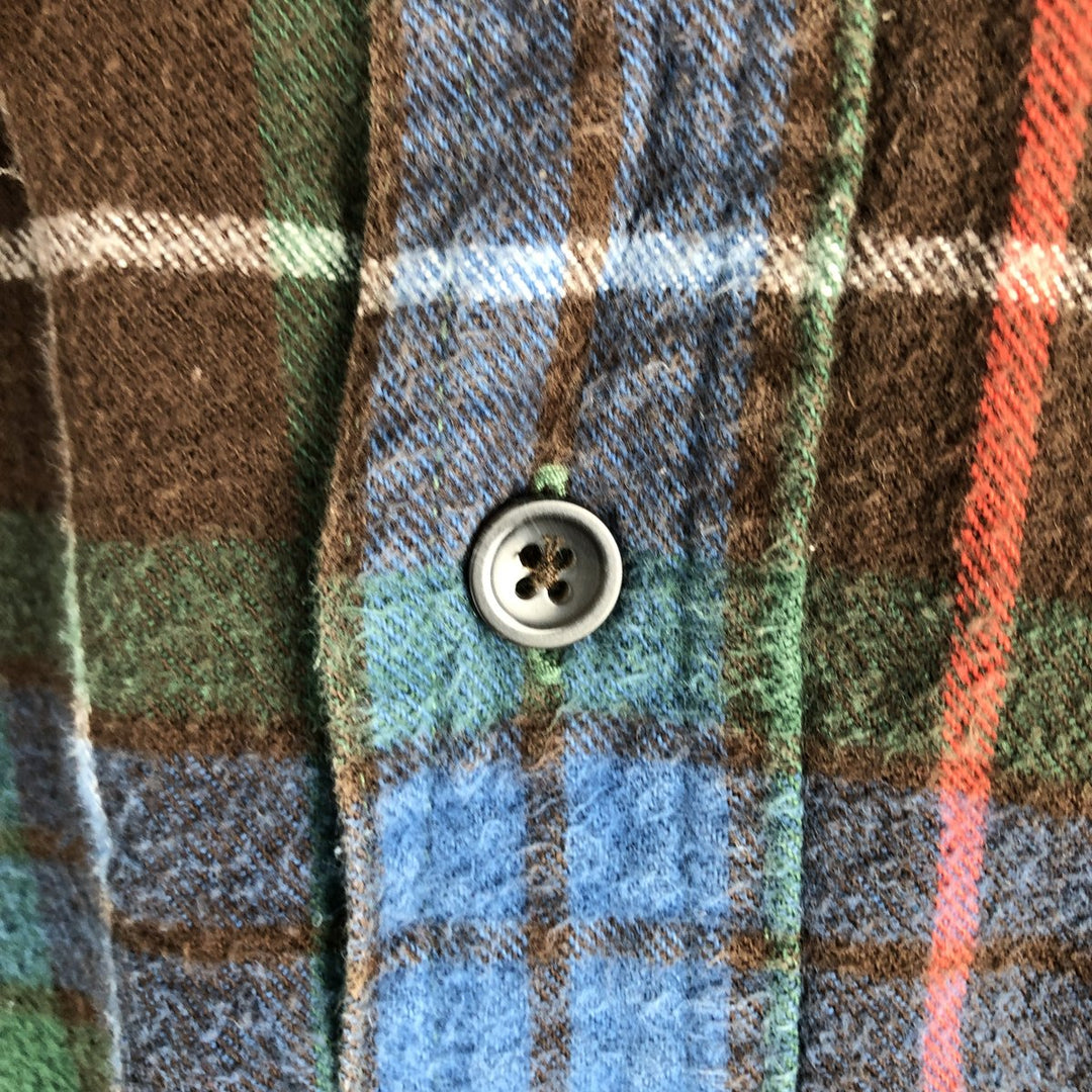 90s~00'S LL Bean SLIGHTLY FITTED Long Sleeve Button Down Light Flannel Check Shirt Men's Size L Vintage cotton blue type Vintage Second Hand