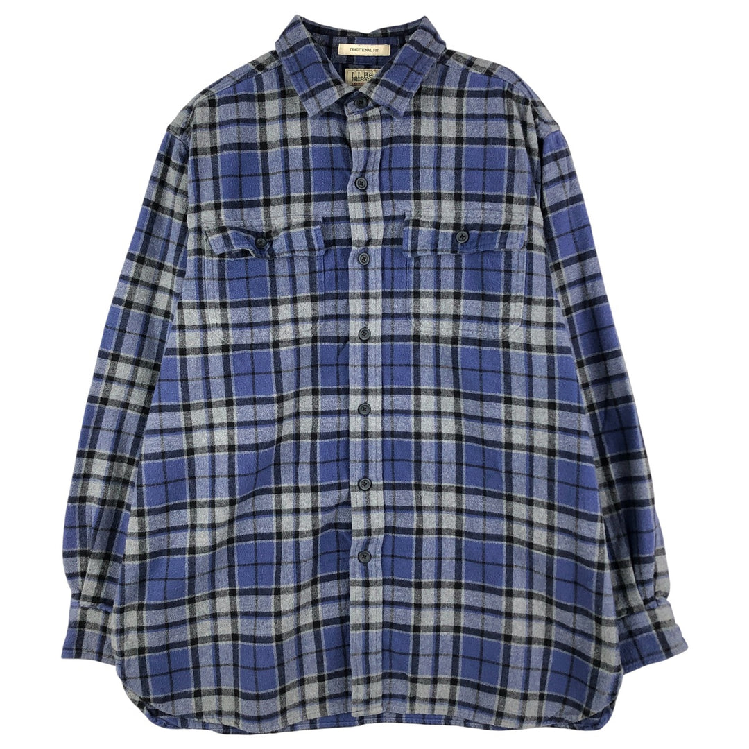 LLBean Long Sleeve Flannel Check Shirt, Men's Size L cotton blue type Vintage Second Hand