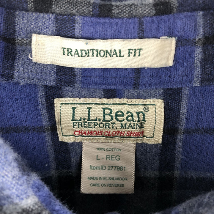 LLBean Long Sleeve Flannel Check Shirt, Men's Size L cotton blue type Vintage Second Hand