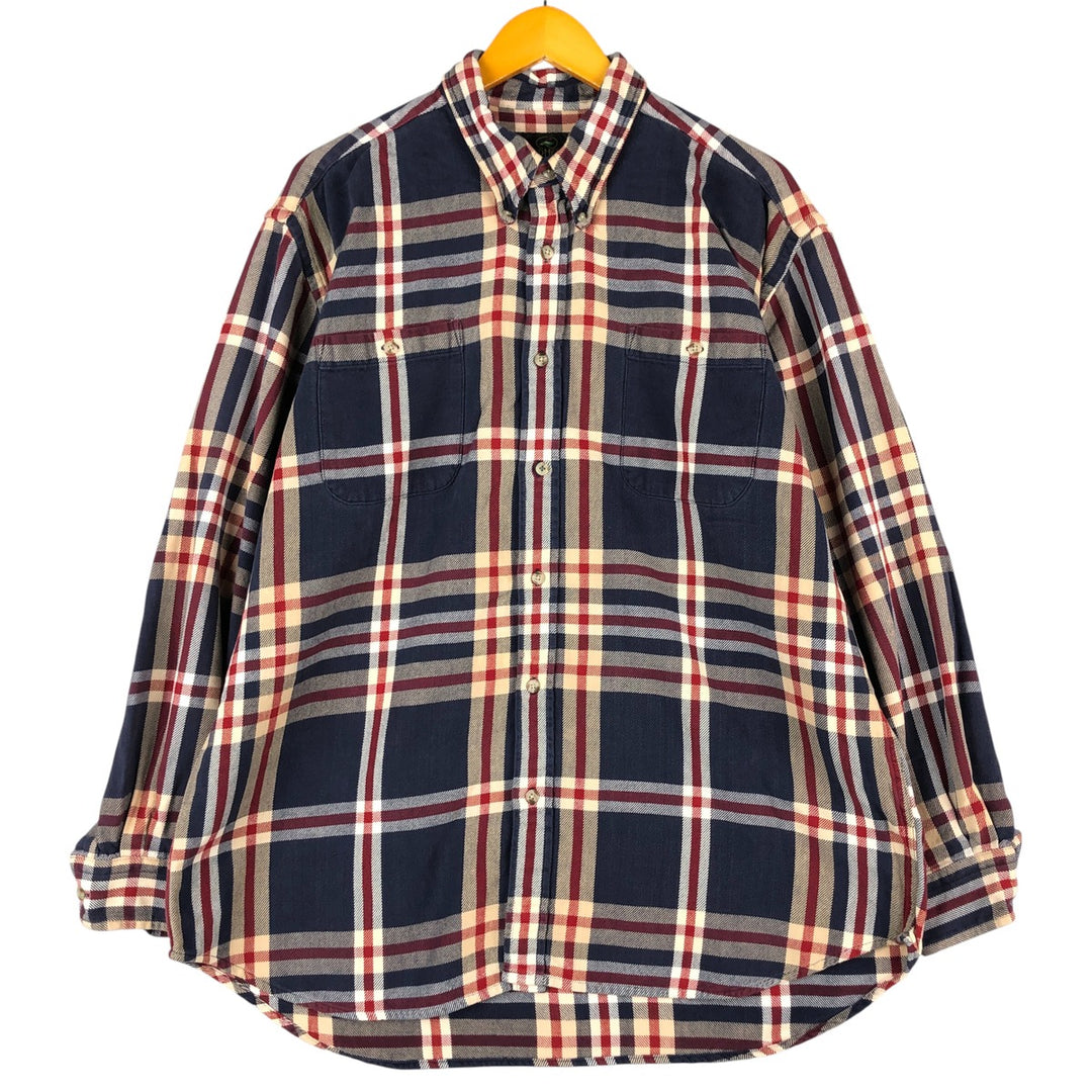RedHead Long Sleeve Button-Down Flannel Check Shirt, Men's XL cotton navy blue type Vintage Second Hand