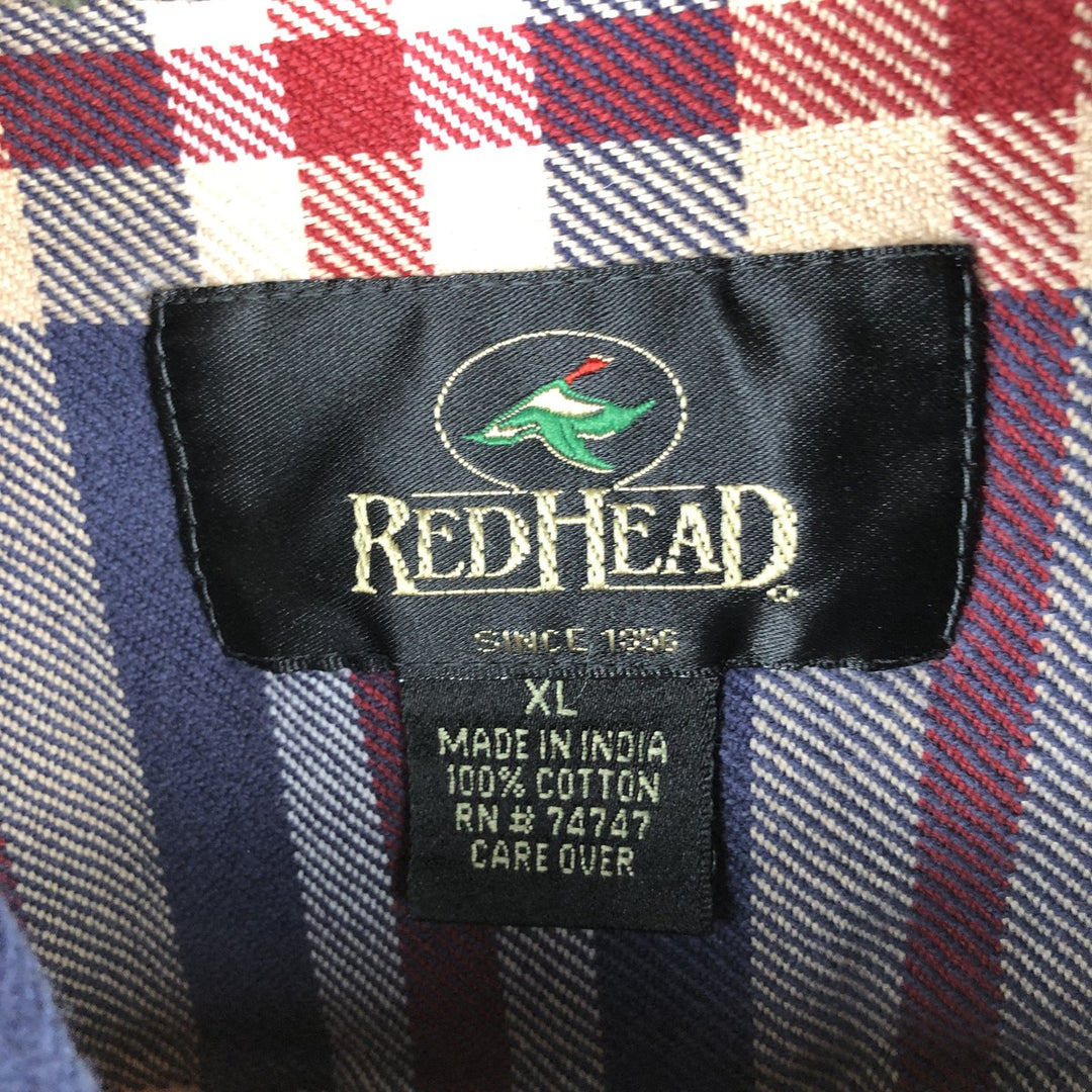RedHead Long Sleeve Button-Down Flannel Check Shirt, Men's XL cotton navy blue type Vintage Second Hand