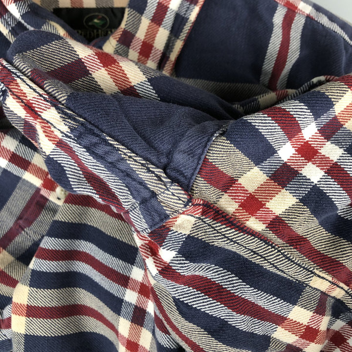 RedHead Long Sleeve Button-Down Flannel Check Shirt, Men's XL cotton navy blue type Vintage Second Hand