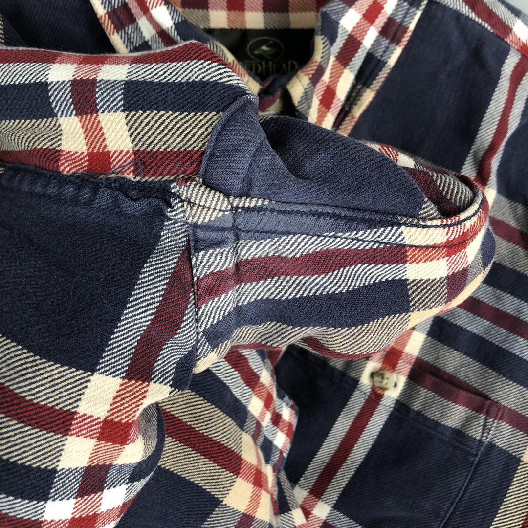 RedHead Long Sleeve Button-Down Flannel Check Shirt, Men's XL cotton navy blue type Vintage Second Hand