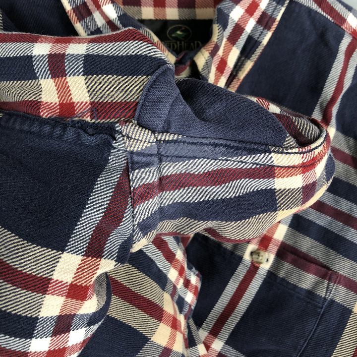 RedHead Long Sleeve Button-Down Flannel Check Shirt, Men's XL cotton navy blue type Vintage Second Hand