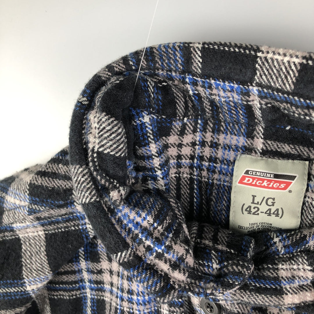 Dickies Long Sleeve Flannel Check Shirt, Men's Size L cotton black type Vintage Second Hand