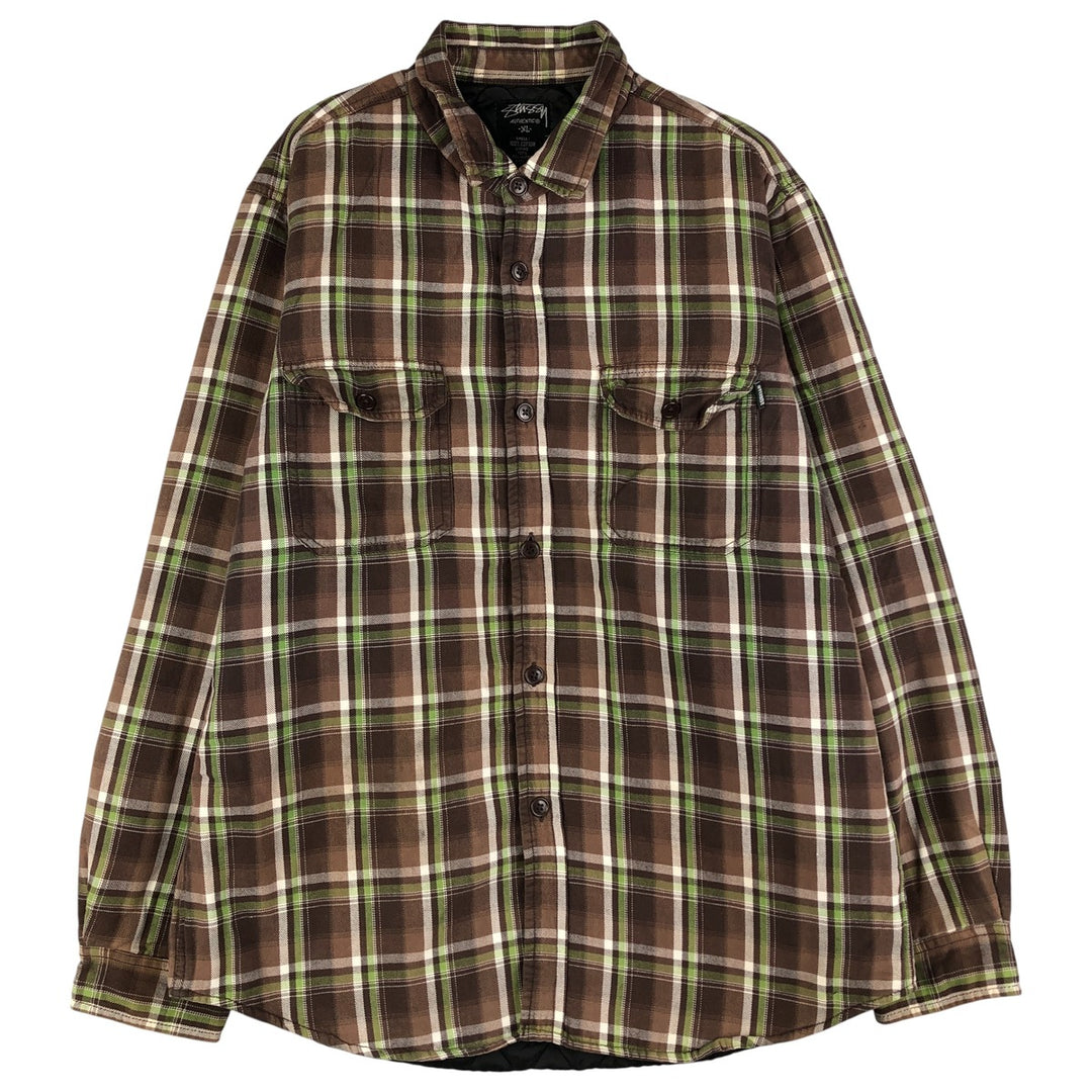 Stussy Long Sleeve Heavy Flannel Check Shirt, Men's Size XL cotton brown type Vintage Second Hand