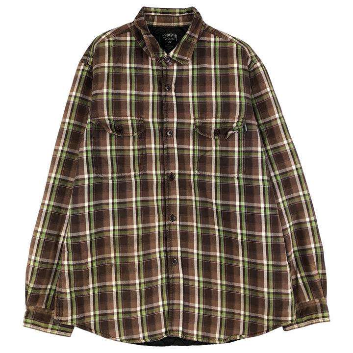 Stussy Long Sleeve Heavy Flannel Check Shirt, Men's Size XL cotton brown type Vintage Second Hand