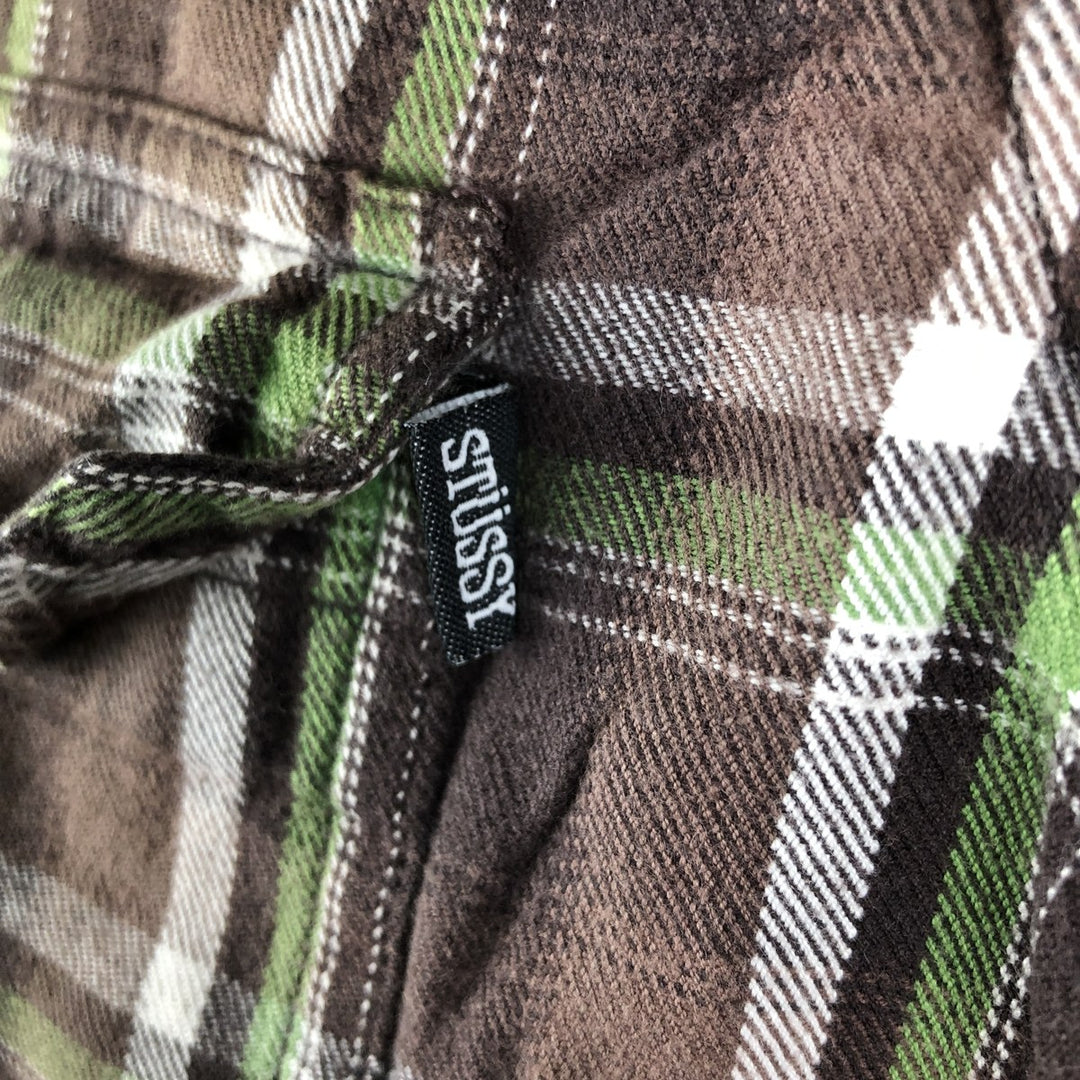 Stussy Long Sleeve Heavy Flannel Check Shirt, Men's Size XL cotton brown type Vintage Second Hand