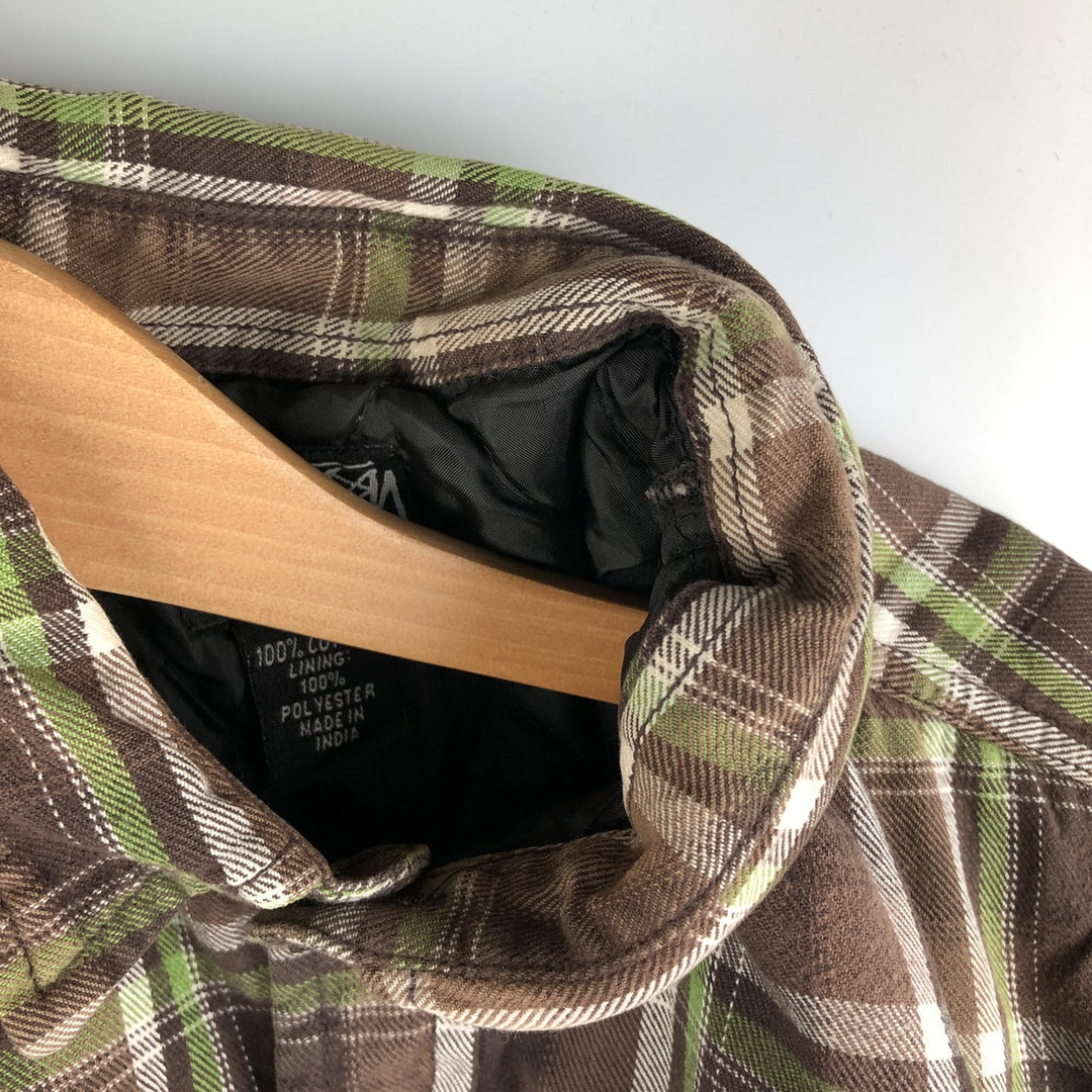 Stussy Long Sleeve Heavy Flannel Check Shirt, Men's Size XL cotton brown type Vintage Second Hand