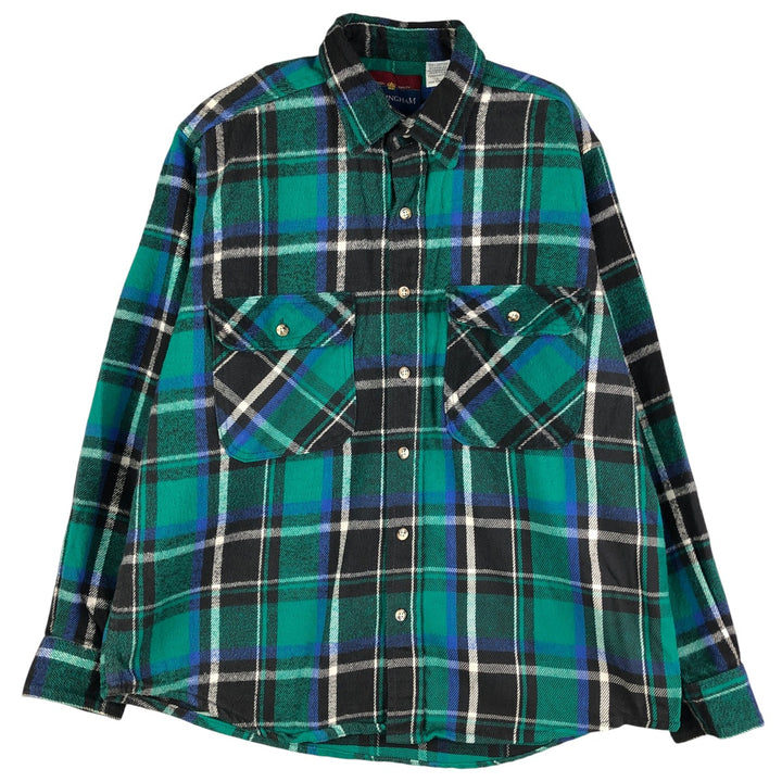 Buckingham Long Sleeve Flannel Check Shirt, Men's Size L cotton green type Vintage Second Hand