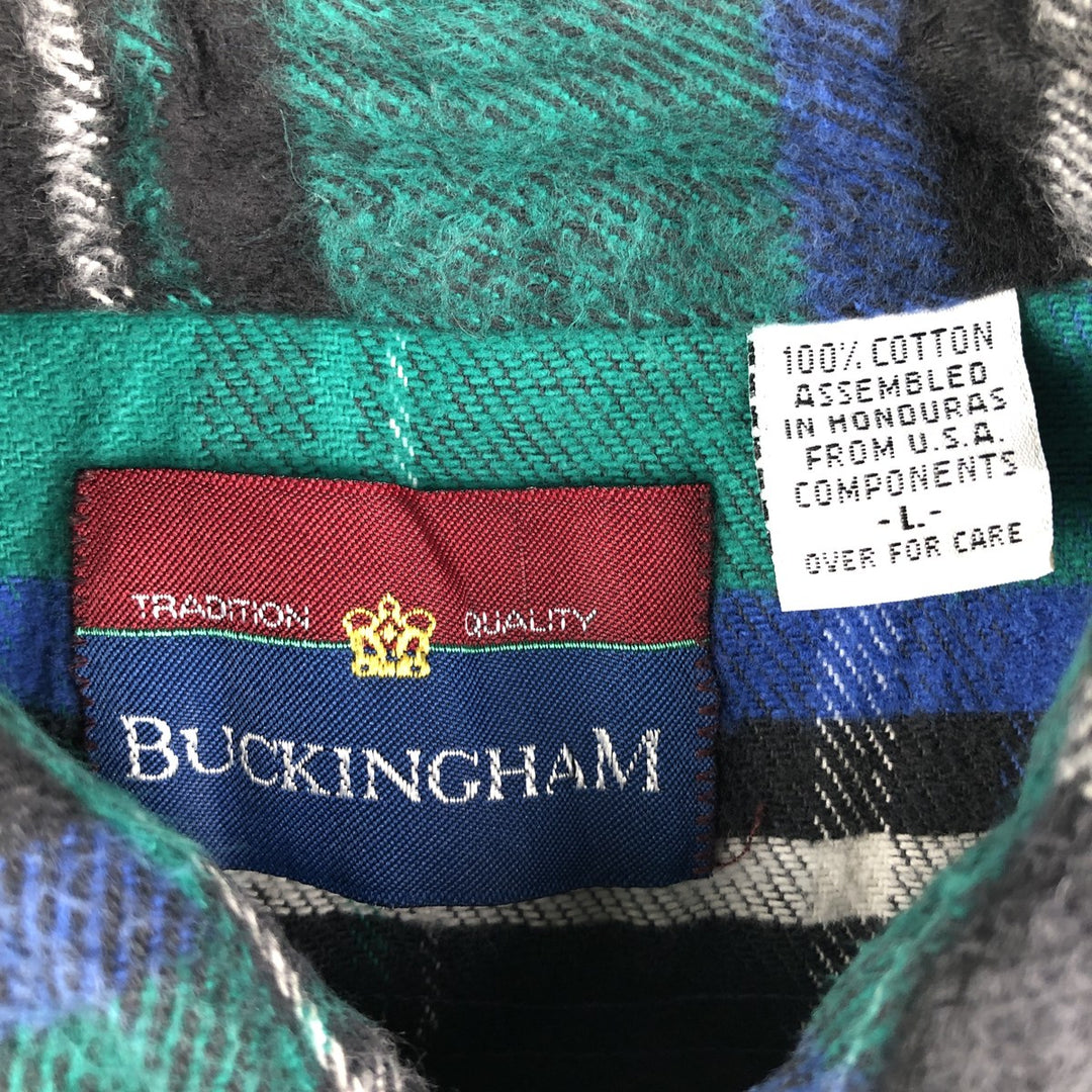 Buckingham Long Sleeve Flannel Check Shirt, Men's Size L cotton green type Vintage Second Hand
