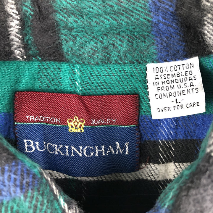 Buckingham Long Sleeve Flannel Check Shirt, Men's Size L cotton green type Vintage Second Hand