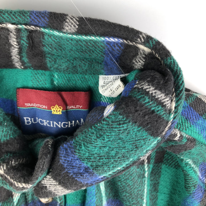 Buckingham Long Sleeve Flannel Check Shirt, Men's Size L cotton green type Vintage Second Hand