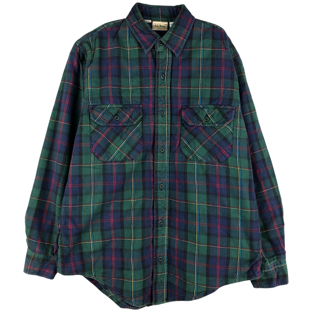 LLBean Long Sleeve Flannel Check Shirt, Made in USA, Men's Size Medium cotton green type Vintage Second Hand