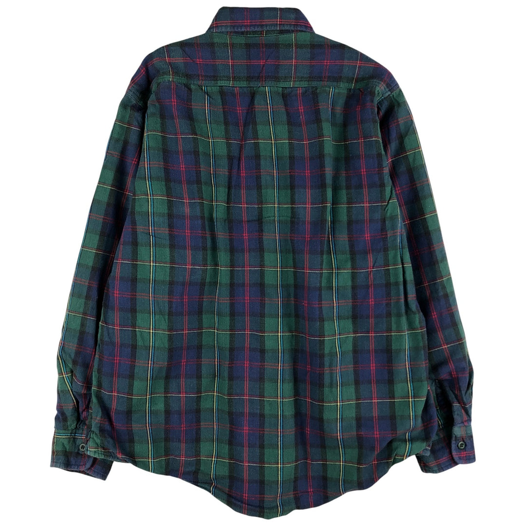 LLBean Long Sleeve Flannel Check Shirt, Made in USA, Men's Size Medium cotton green type Vintage Second Hand