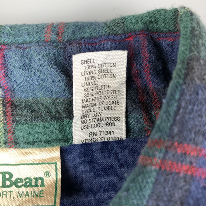 LLBean Long Sleeve Flannel Check Shirt, Made in USA, Men's Size Medium cotton green type Vintage Second Hand