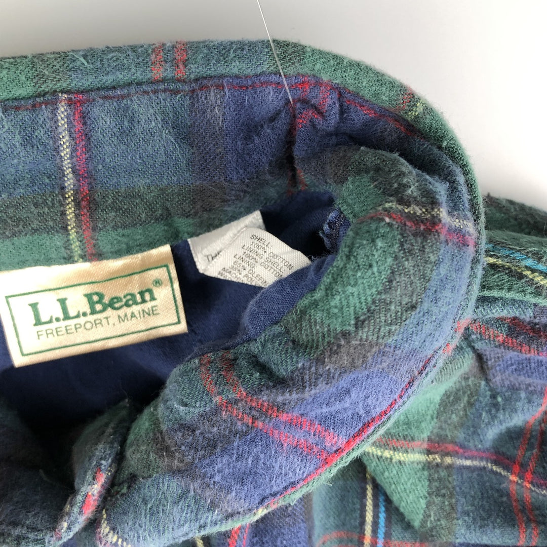 LLBean Long Sleeve Flannel Check Shirt, Made in USA, Men's Size Medium cotton green type Vintage Second Hand