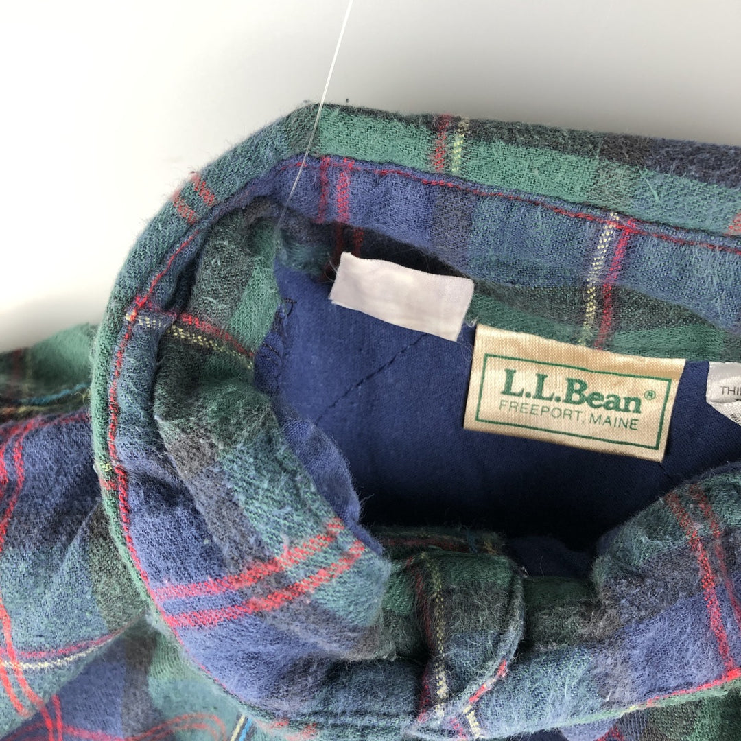 LLBean Long Sleeve Flannel Check Shirt, Made in USA, Men's Size Medium cotton green type Vintage Second Hand