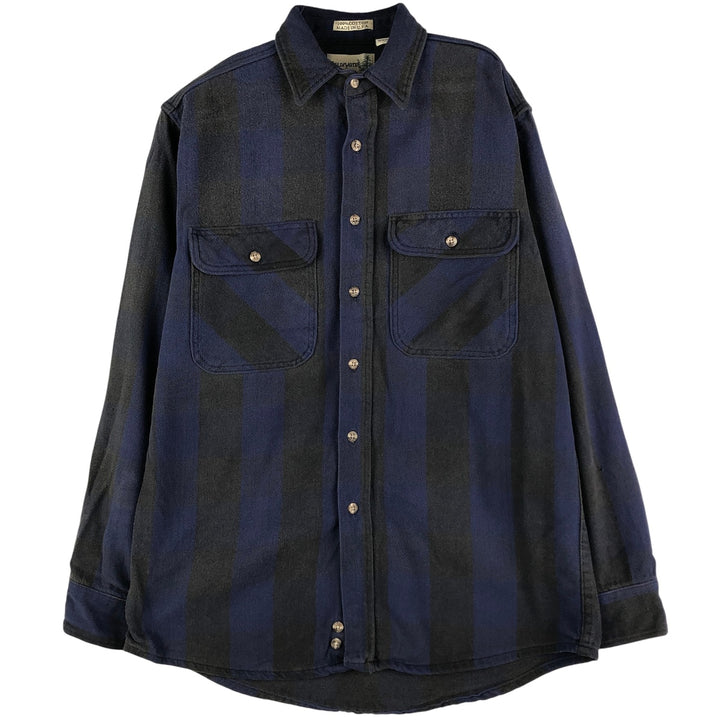 90'S Field Master Long Sleeve Flannel Check Shirt Made in USA Men's M Size Vintage cotton navy blue type Vintage Second Hand