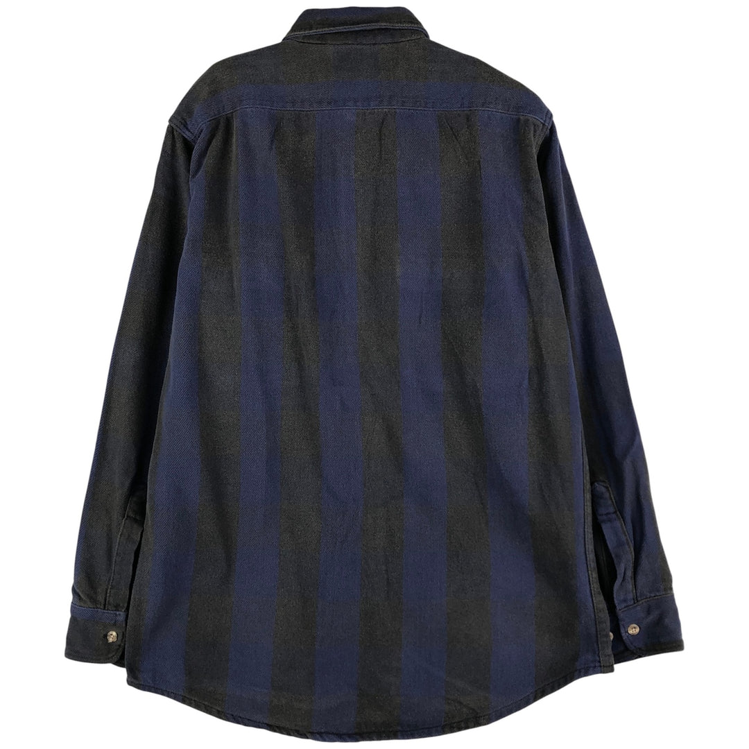 90'S Field Master Long Sleeve Flannel Check Shirt Made in USA Men's M Size Vintage cotton navy blue type Vintage Second Hand