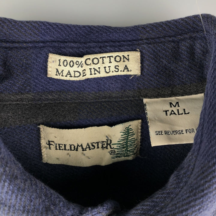 90'S Field Master Long Sleeve Flannel Check Shirt Made in USA Men's M Size Vintage cotton navy blue type Vintage Second Hand