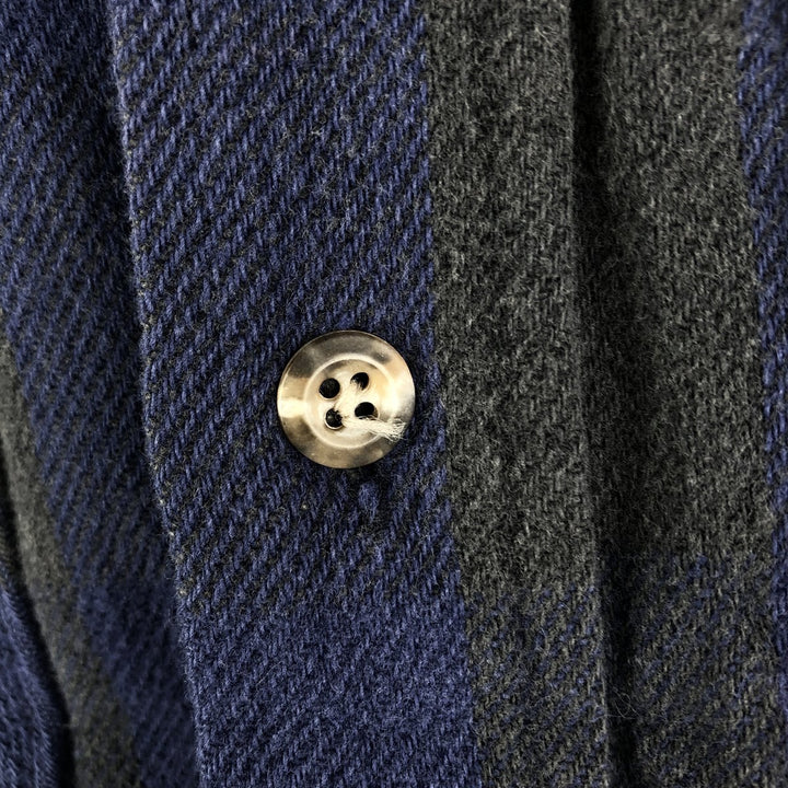 90'S Field Master Long Sleeve Flannel Check Shirt Made in USA Men's M Size Vintage cotton navy blue type Vintage Second Hand