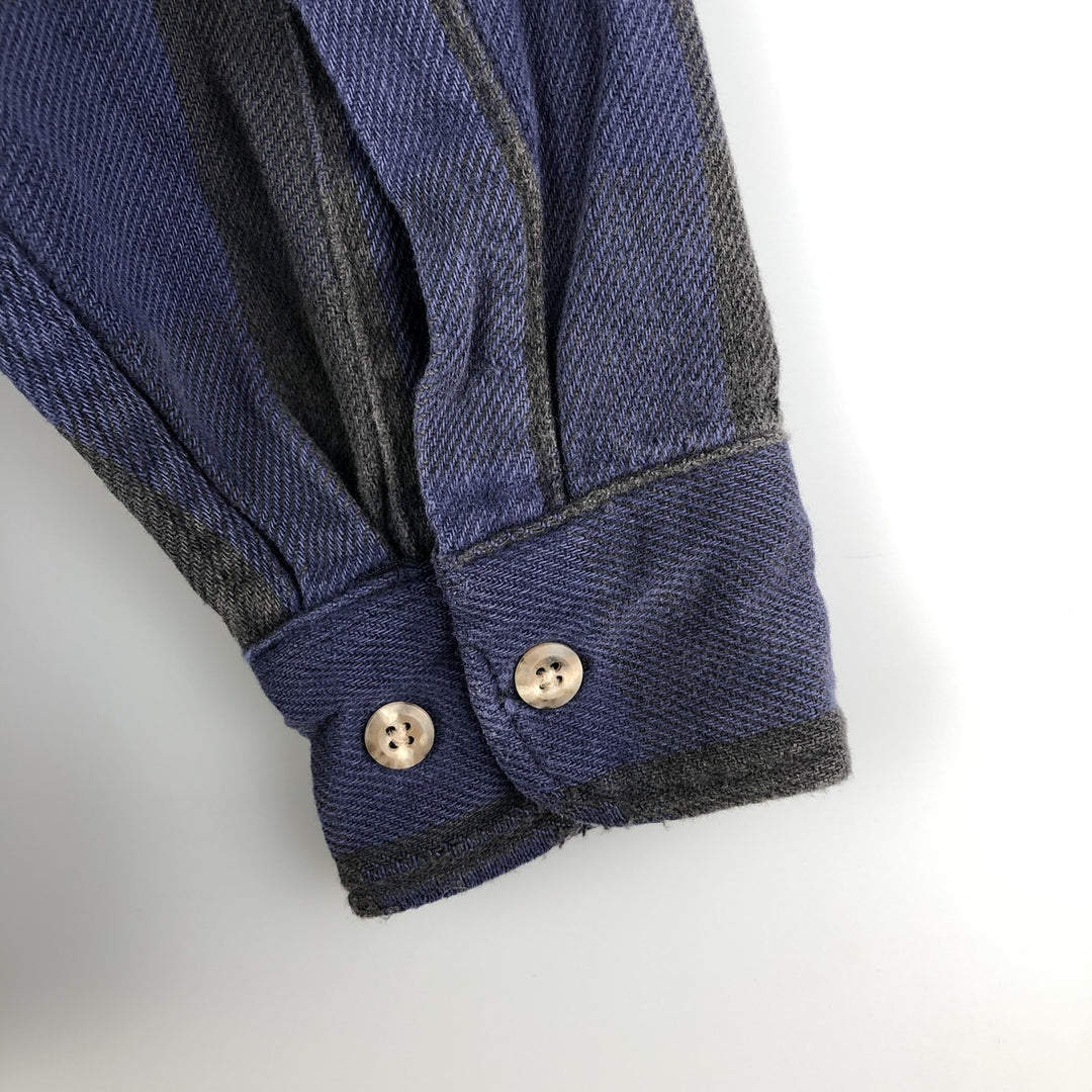 90'S Field Master Long Sleeve Flannel Check Shirt Made in USA Men's M Size Vintage cotton navy blue type Vintage Second Hand