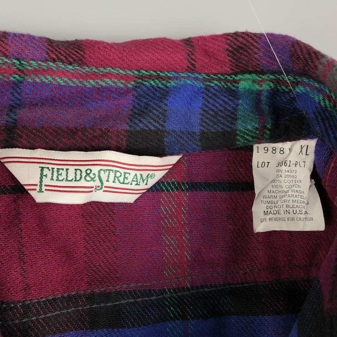 Vintage 70s-80'S Field & Stream long-sleeved flannel check shirt, made in the USA, men's size XL cotton Red type red-purple Vintage Second Hand