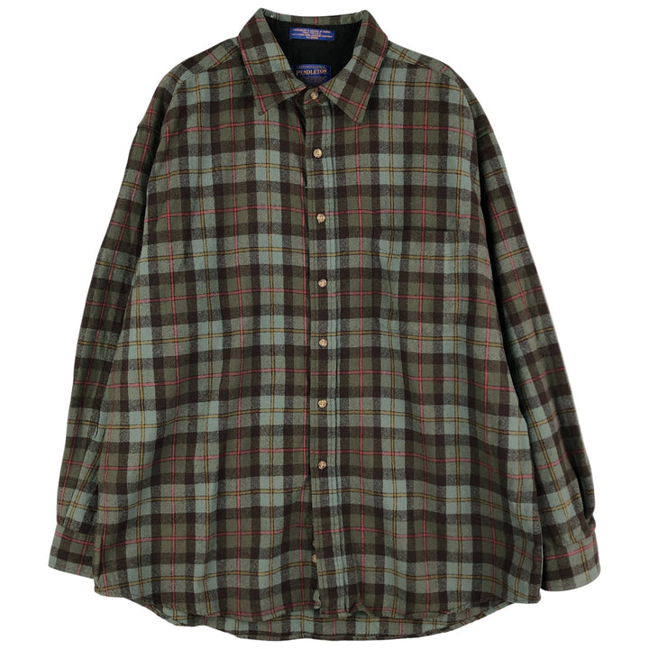 Pendleton Check Pattern Wool Shirt, Made in Mexico, Men's Size XL wool Khaki type sage green Vintage Second Hand