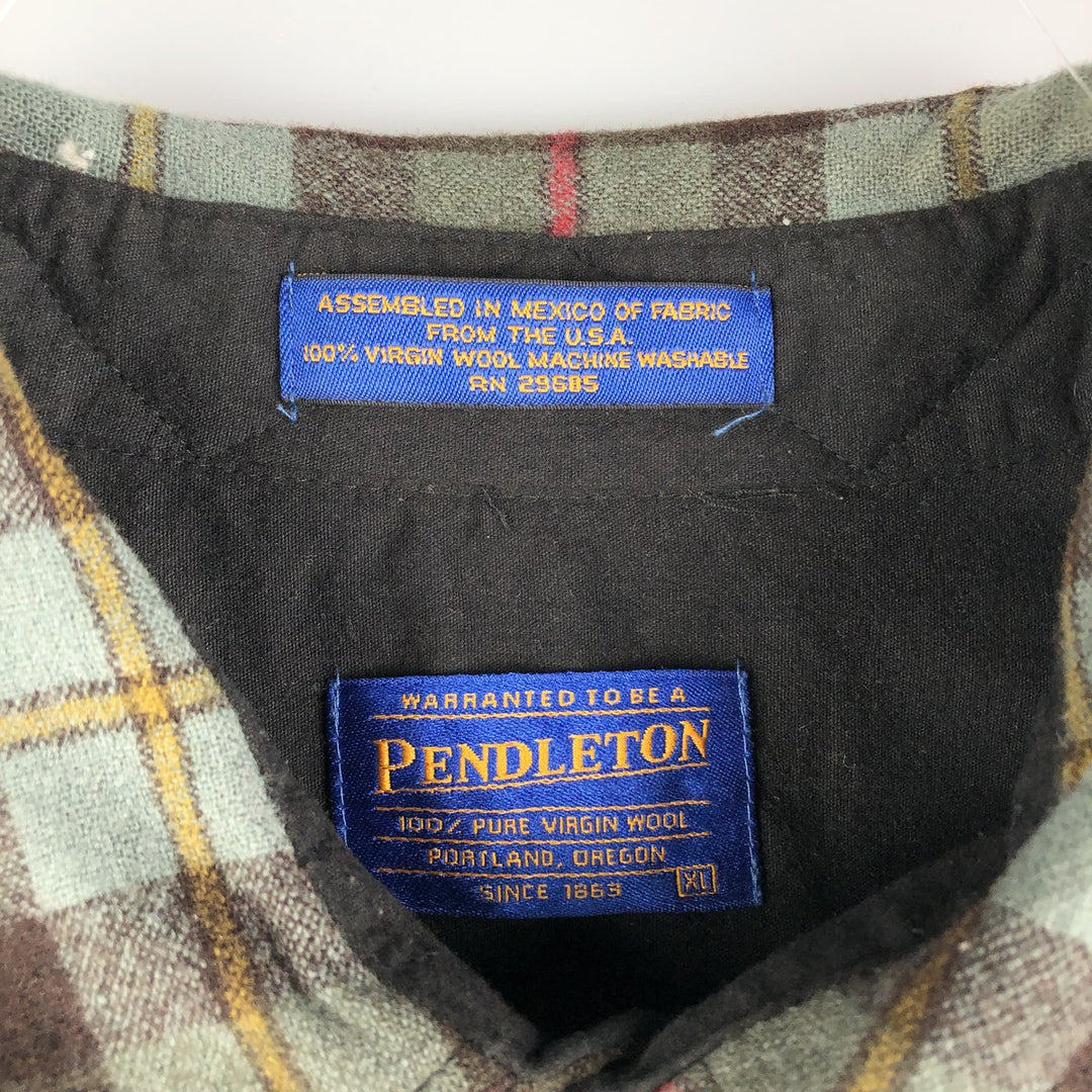 Pendleton Check Pattern Wool Shirt, Made in Mexico, Men's Size XL wool Khaki type sage green Vintage Second Hand