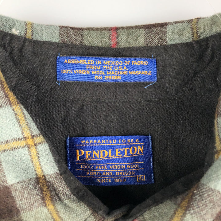 Pendleton Check Pattern Wool Shirt, Made in Mexico, Men's Size XL wool Khaki type sage green Vintage Second Hand