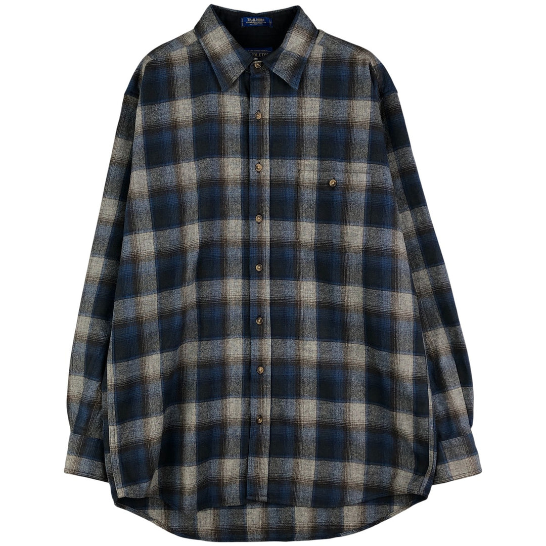 Pendleton Check Pattern Wool Shirt, Men's Size L wool navy blue type Vintage Second Hand