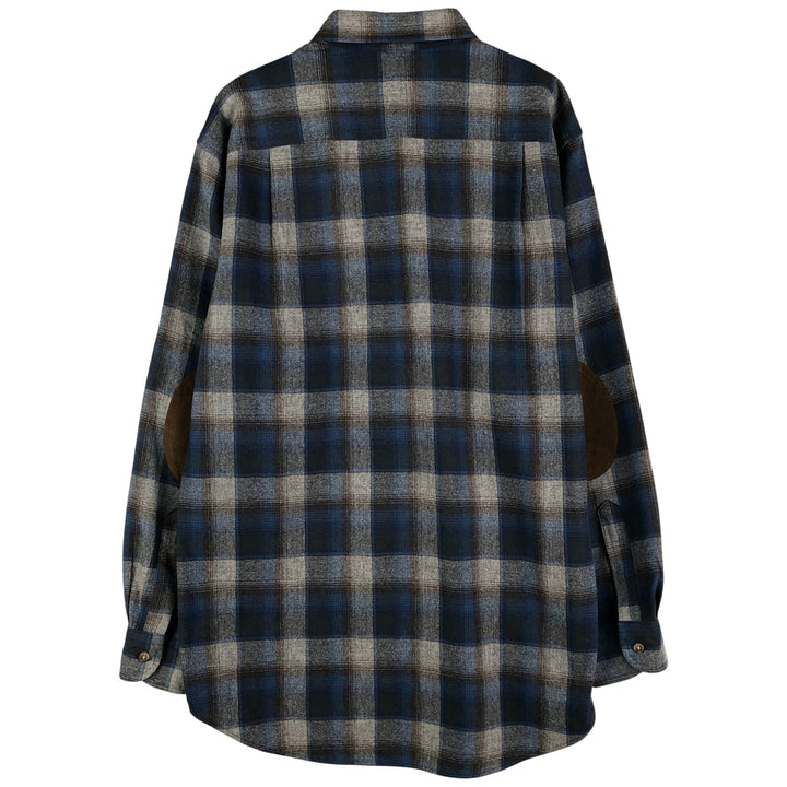 Pendleton Check Pattern Wool Shirt, Men's Size L wool navy blue type Vintage Second Hand