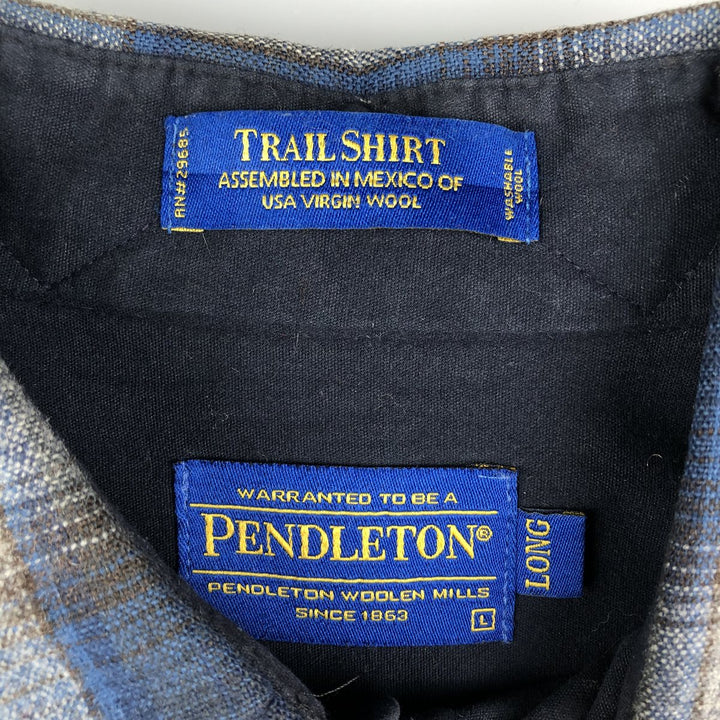 Pendleton Check Pattern Wool Shirt, Men's Size L wool navy blue type Vintage Second Hand