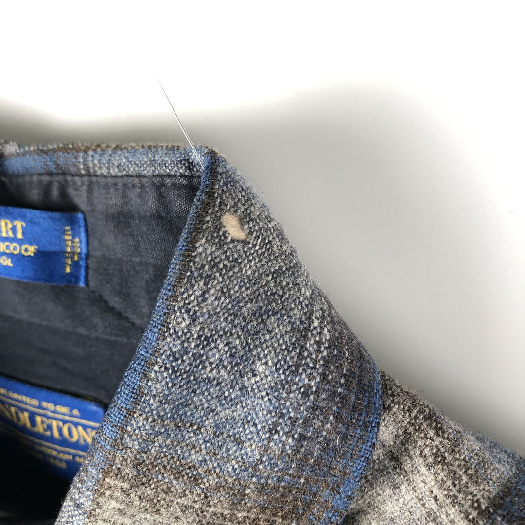 Pendleton Check Pattern Wool Shirt, Men's Size L wool navy blue type Vintage Second Hand