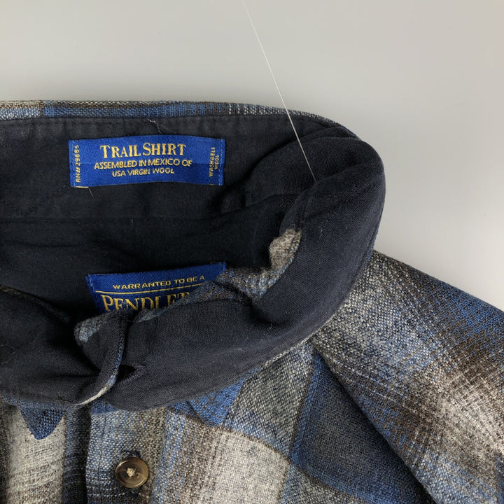 Pendleton Check Pattern Wool Shirt, Men's Size L wool navy blue type Vintage Second Hand