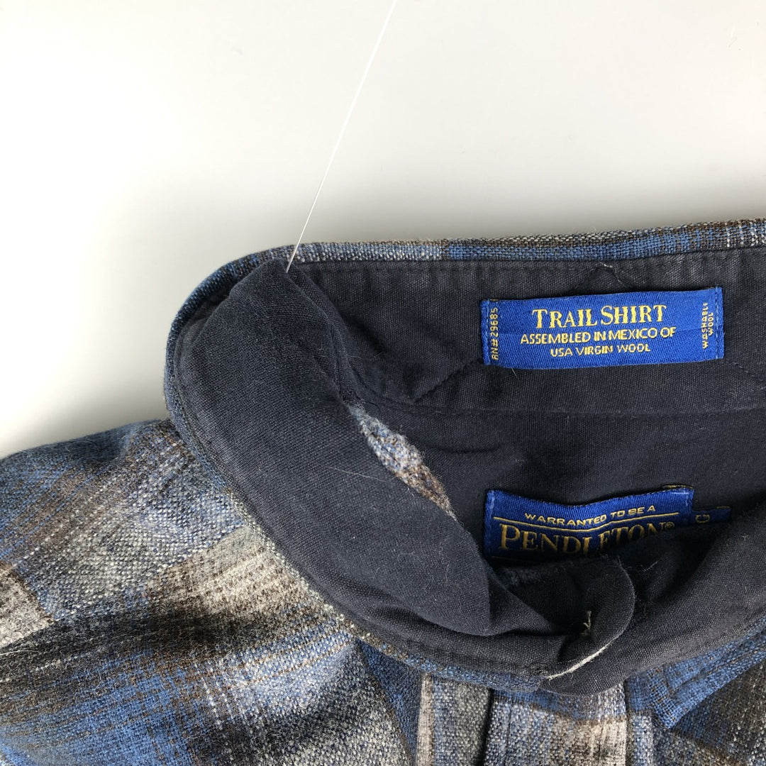 Pendleton Check Pattern Wool Shirt, Men's Size L wool navy blue type Vintage Second Hand