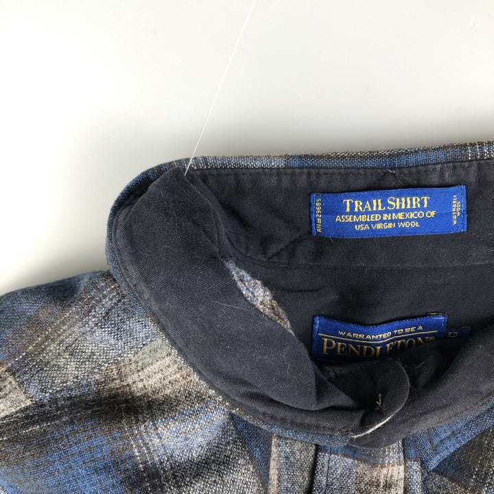 Pendleton Check Pattern Wool Shirt, Men's Size L wool navy blue type Vintage Second Hand