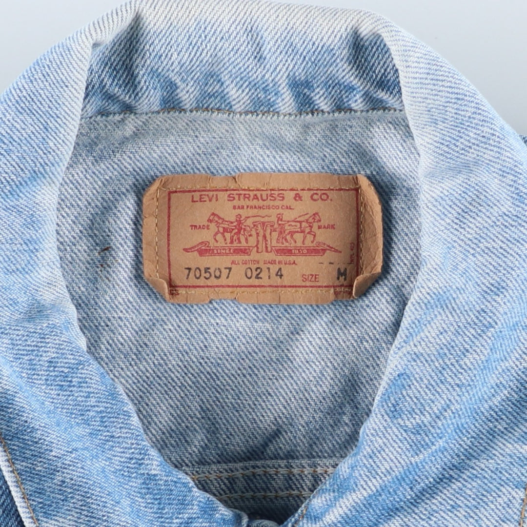 90'S Levi's 70507-0214 denim jacket, denim jacket, made in USA, men's size M, vintage cotton blue type Vintage Second Hand